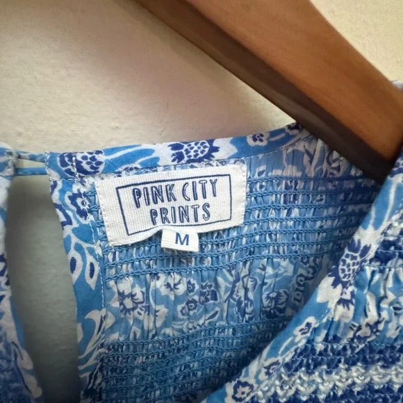 Tuckernuck Pink City Prints Isabel Ornate Sky Blue Smocked Midi Dress - Picture 14 of 16